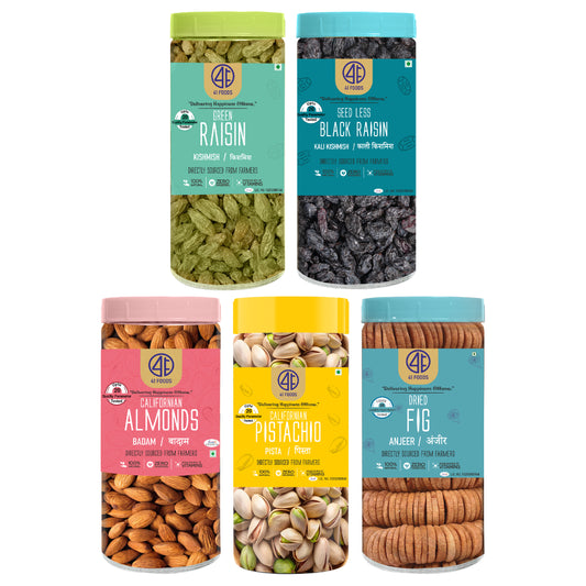 41Foods 100 % Premium Healthy Dry Fruits  Combo of  Almond,Pistachios, Fig, Raisins, Black Raisin - Combo