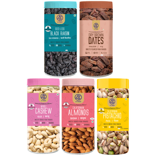 41Foods 100 % Premium Healthy Dry Fruits  Combo of  Cashew, Almond,Pistachios, Black Raisins, Brown Date - Combo