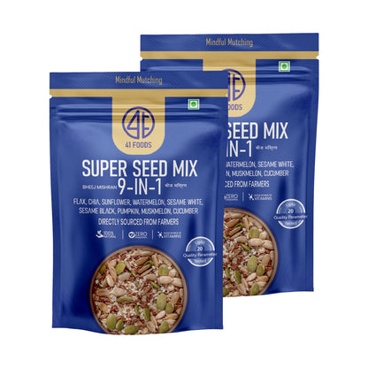 41Foods Healthy Seed Mix 9 in Twin Combo - (Mix of Pumpkin, Watermelon, Flax, Chia, Sunflower, Muskmelon, Cucumber, Sesame White, Sesame Black.