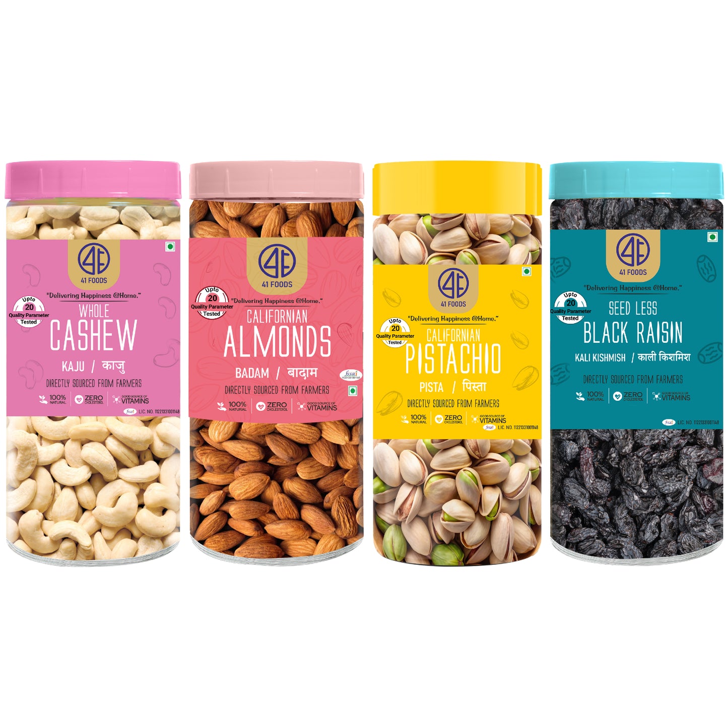41 Foods 100 % Premium Healthy Dry Fruits  Combo of Cashew, Almond, Pista, Black Raisin - Combo